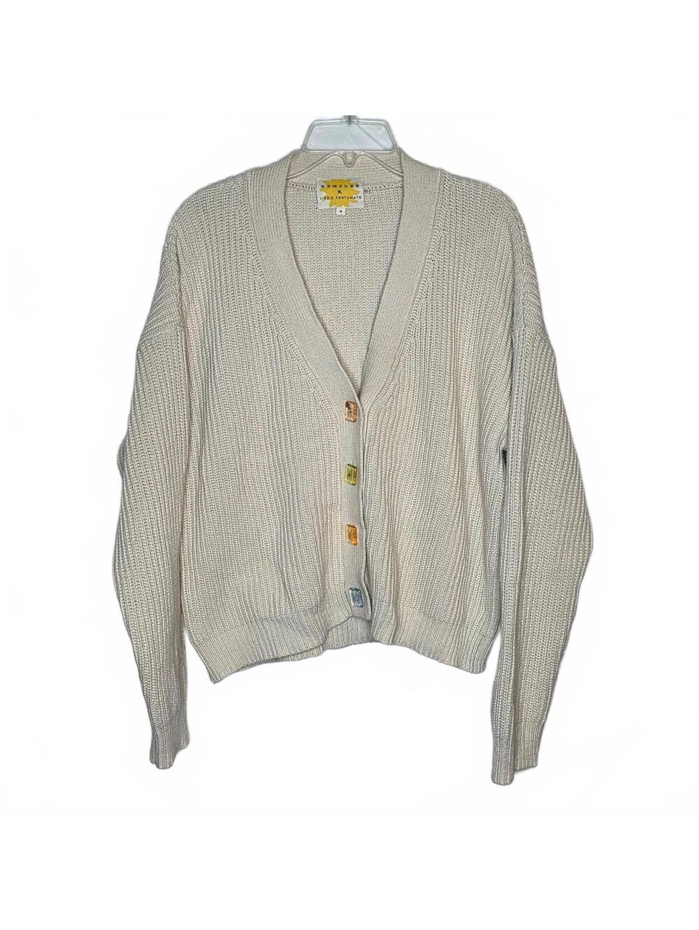 DemyLee x Lizzie Fortunato Women's Cream Cotton Knit Cardigan Sweater Medium